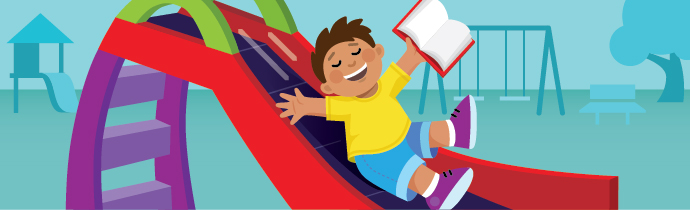 Illustration of a child sliding down a slide.