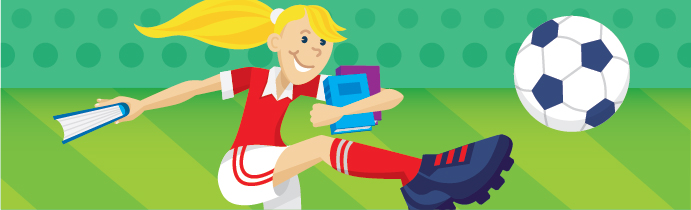 Illustration of a adolescent kicking a soccer ball.