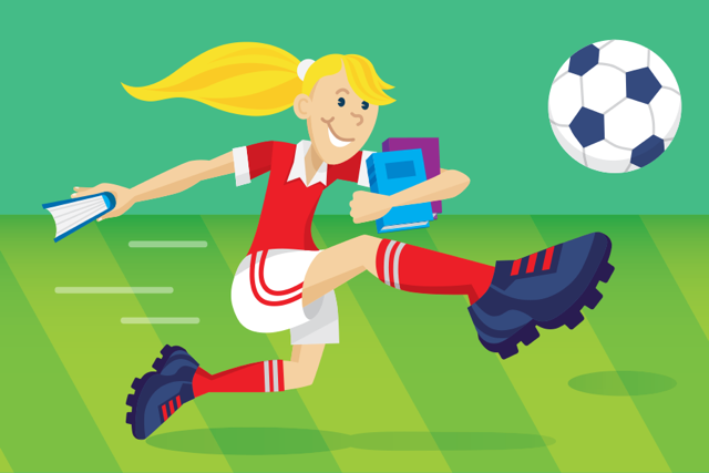 Illustration of a adolescent kicking a soccer ball.